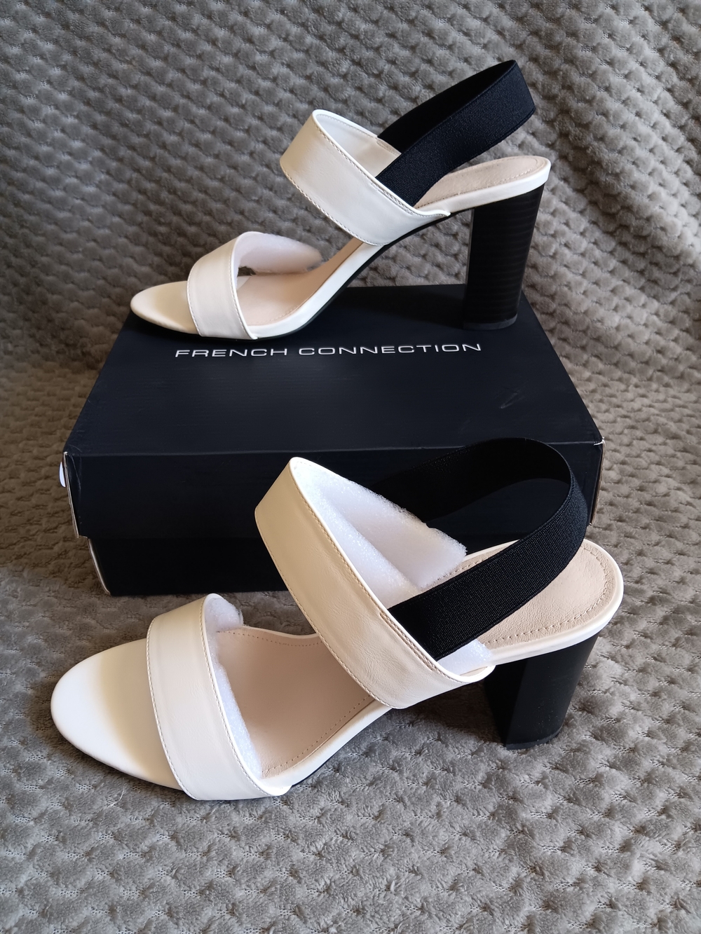 French Connection White Two-Band Slingback Heels